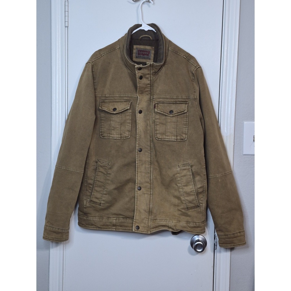 Levi's Trucker Jacket Men LargeBrown Denim Button Front Cotton Coat Minimalist‎
